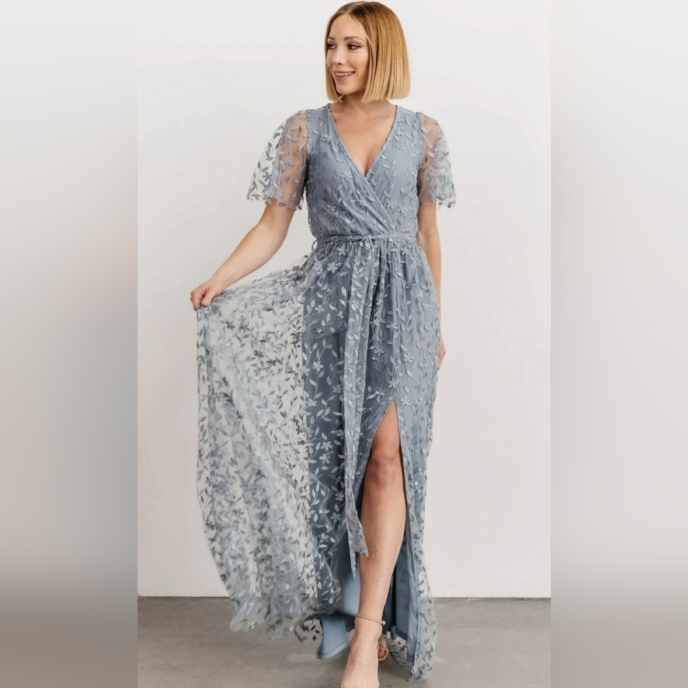 Baltic Born Marseille Embossed Maxi Grey Floral Lace Dress Size XL